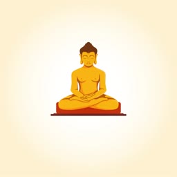 A minimalist vector illustration of Buddha meditating in a lotus position against a soft cream background.