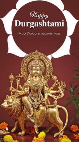 Golden idol of Goddess Durga riding a lion for Durgashtami celebration