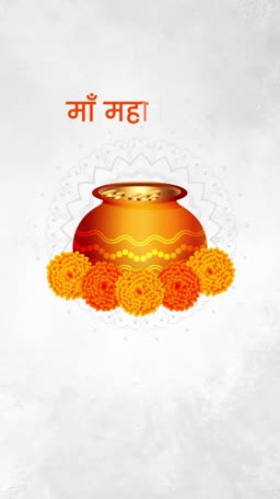 A celebratory illustration of a copper pot filled with coins surrounded by marigold flowers, dedicated to Maa Maha Gauri.