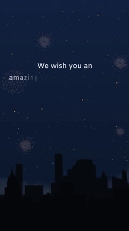 City skyline silhouette at night with fireworks in the starry sky