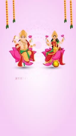 Lord Ganesha and Goddess Lakshmi sitting on lotus flowers for Diwali celebration