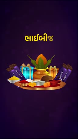 Bhai Dooj festive greeting with a traditional puja thali and chocolates on a dark purple background