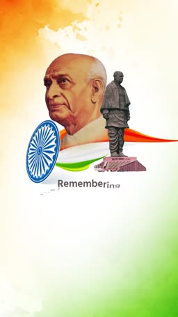 A creative tribute to Sardar Vallabhbhai Patel featuring his portrait, the Statue of Unity, and the Indian flag motif