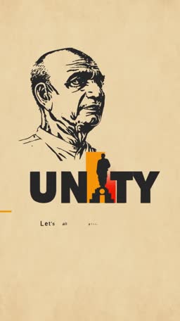 Graphic art illustration of Sardar Vallabhbhai Patel with the text Unity and the Statue of Unity silhouette.