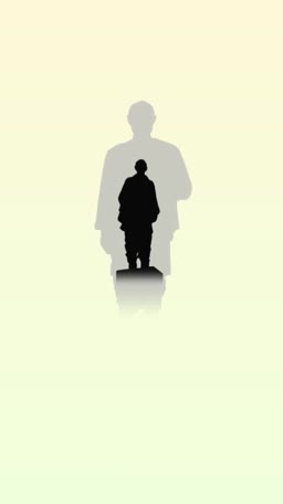 A minimalist graphic illustration featuring the silhouette of the Statue of Unity with a ghosted outline of Sardar Vallabhbhai Patel in the background.