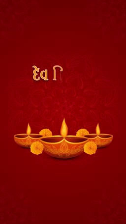 Diwali festival background with traditional clay oil lamps (diyas) and orange marigold flowers on a dark red backdrop.