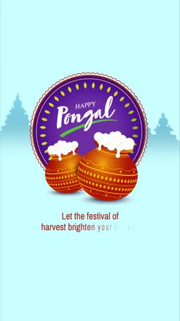 Decorative greeting card for Happy Pongal with traditional harvest pots