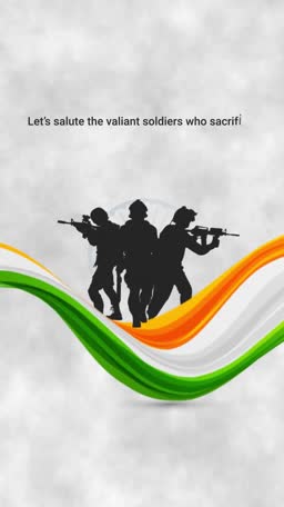 Silhouettes of Indian soldiers over a tricolor waving flag background