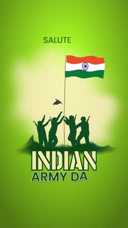 Silhouette of Indian soldiers saluting the Indian tricolor flag against a green background