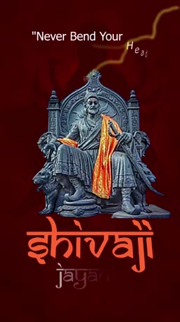 Statue of Chhatrapati Shivaji Maharaj on a throne with deep red background