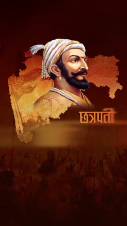 An artistic portrait of Chhatrapati Shivaji Maharaj with a map of Maharashtra in the background.