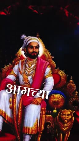 A majestic portrait of Chhatrapati Shivaji Maharaj seated on a throne
