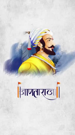 An artistic illustration of Chhatrapati Shivaji Maharaj with the Marathi text Janata Raja