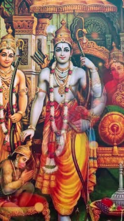 Lord Rama with Sita, Lakshmana and Hanuman in a traditional devotional painting
