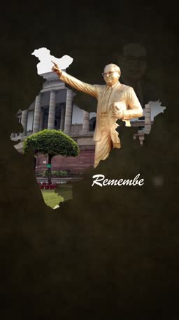 Gold statue of Dr. B.R. Ambedkar superimposed on a map of India