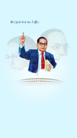 Dr. B.R. Ambedkar pointing upwards with the Indian Parliament in the background