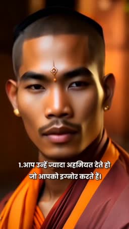Portrait of a Buddhist monk with an inspirational quote in Hindi
