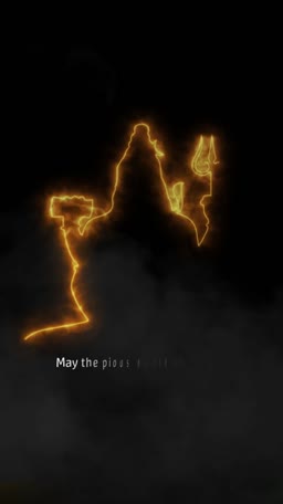 A glowing orange neon outline of Lord Shiva on a dark smoke background