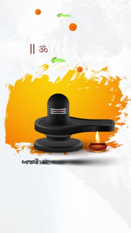 Lord Shiva Lingam with a diya lamp and Om symbol on a creative orange and white background