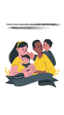 An illustration of a loving family consisting of a mother, father, and two children with an appreciation message.