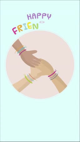A flat illustration of three diverse hands stacked on top of each other, representing friendship and unity against a light blue background.