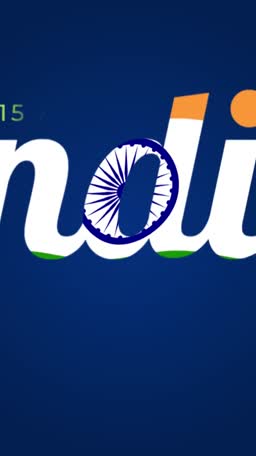 The word India styled with the Indian flag colors and Ashoka Chakra on a deep blue background