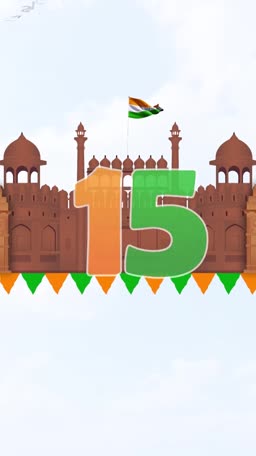 A celebratory graphic for India's 15th August Independence Day featuring the Red Fort and an Indian flag