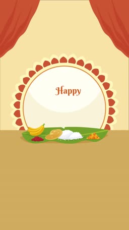 Decorative template featuring a banana leaf with traditional Pongal ingredients and a festive circular frame