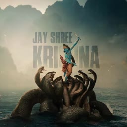 Lord Krishna performing dance on the multi-headed serpent Kaliya in the ocean