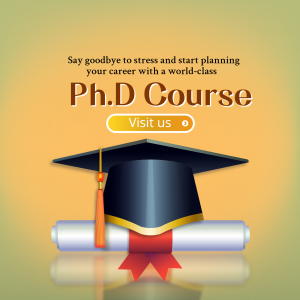 Graduation cap and diploma on a golden background promoting a PhD course