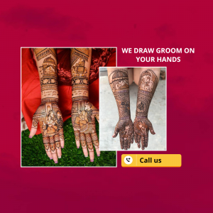 Detailed groom portrait henna design on bridal hands