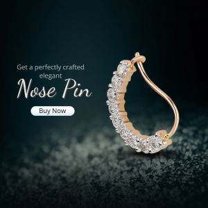 A beautiful rose gold diamond-studded nose pin on a dark background