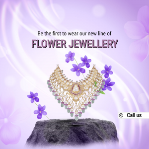 Elegant floral-inspired bridal necklace on a rock display against a soft purple background