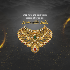 A beautiful traditional gold necklace with gemstone accents on a dark background with gold sparks