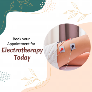 A person receiving electrotherapy treatment with electrodes placed on their leg for pain relief.