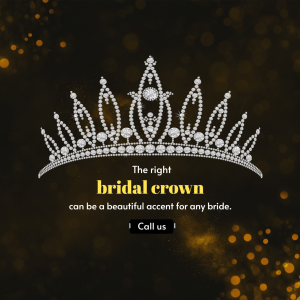 An elegant diamond bridal tiara on a black background with golden bokeh lights
