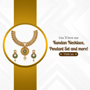 A premium Kundan necklace set with green stone accents in a circular gold frame on a white background