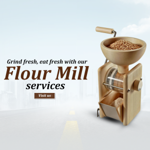 A wooden hand-operated grain mill filled with wheat berries against a soft light background