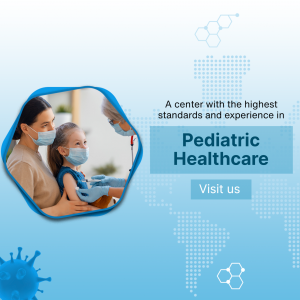 A healthcare professional vaccinating a child while a parent holds them, promoting pediatric healthcare services.