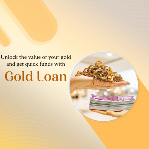Hand holding a pile of gold jewelry above a stack of currency representing a gold loan service