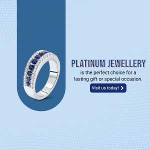 A platinum ring with blue sapphires and diamonds on a light blue background