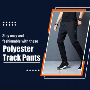 A man wearing comfortable and stylish black polyester track pants