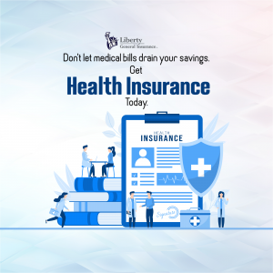 Liberty General Insurance promotional graphic for health insurance plans to save on medical bills