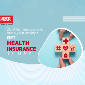 HDFC ERGO health insurance advertisement showing medical blocks and the message don't let medical bills drain your savings