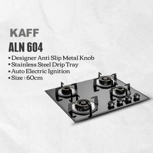 KAFF ALN 604 60cm built-in gas hob with four burners, stainless steel drip tray, and auto electric ignition