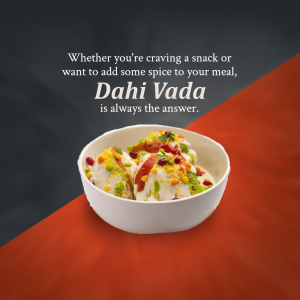 Bowl of fresh Dahi Vada with colorful toppings on a dual-toned background