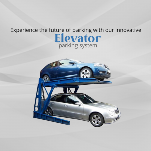 An automated two-level elevator parking system with a blue car parked above a silver car