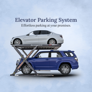 A blue SUV parked under a white sedan on an Autostack elevator parking system.