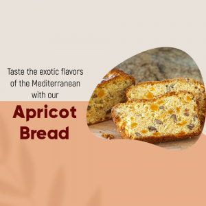 Slices of Mediterranean apricot bread on a wooden surface with a soft, warm-toned background