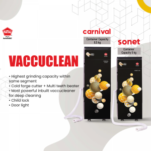 Natraj Vaccuclean Carnival and Sonet domestic flour mill models with vacuum cleaner feature